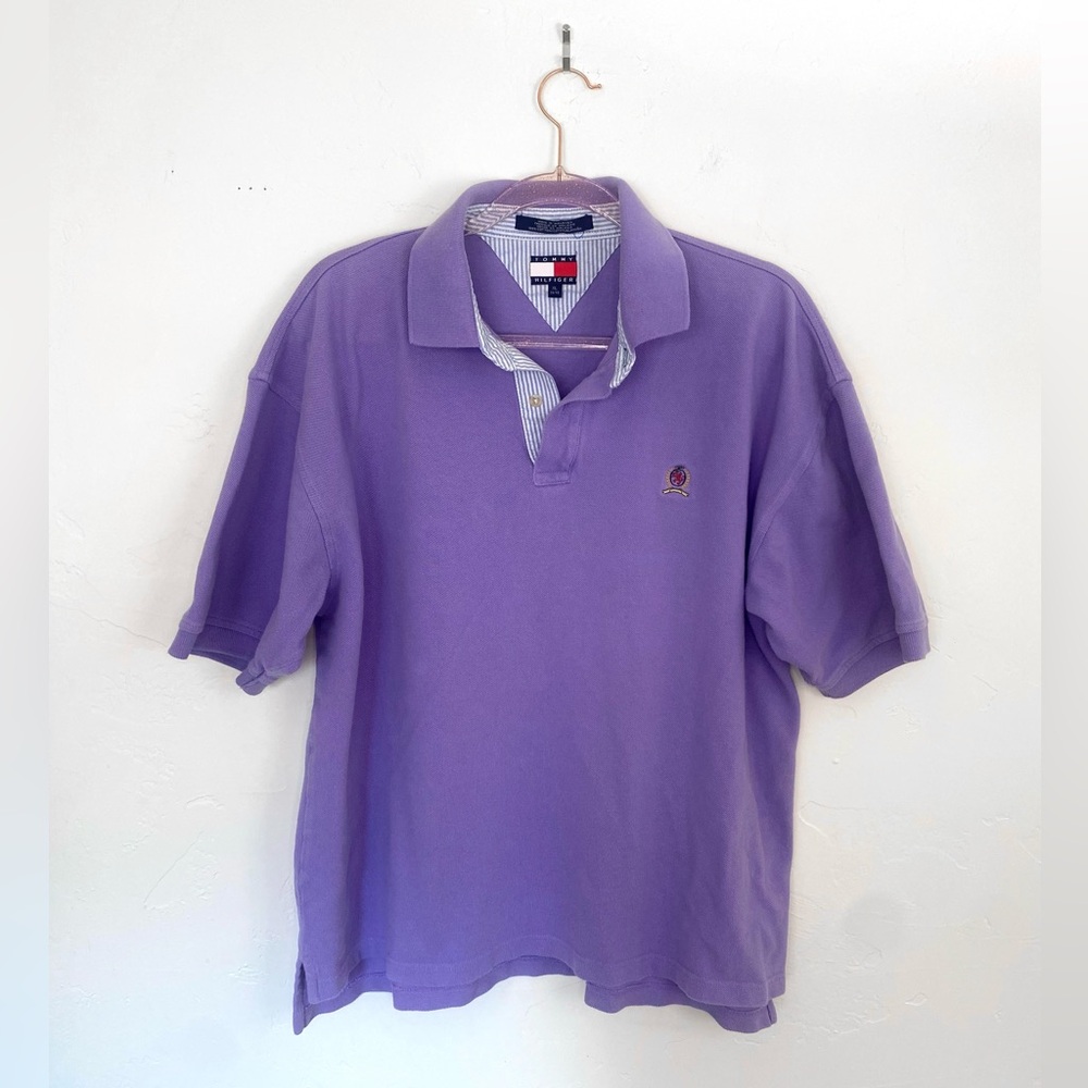 Vintage Tommy Hilfiger XL Lavender Short-Sleeve Polo Lion Embroidered Detail